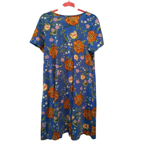 ready LulaRoe Dress Short Sleeve Blue w/ Orange Floral Pattern Medium - Picture 2 of 8
